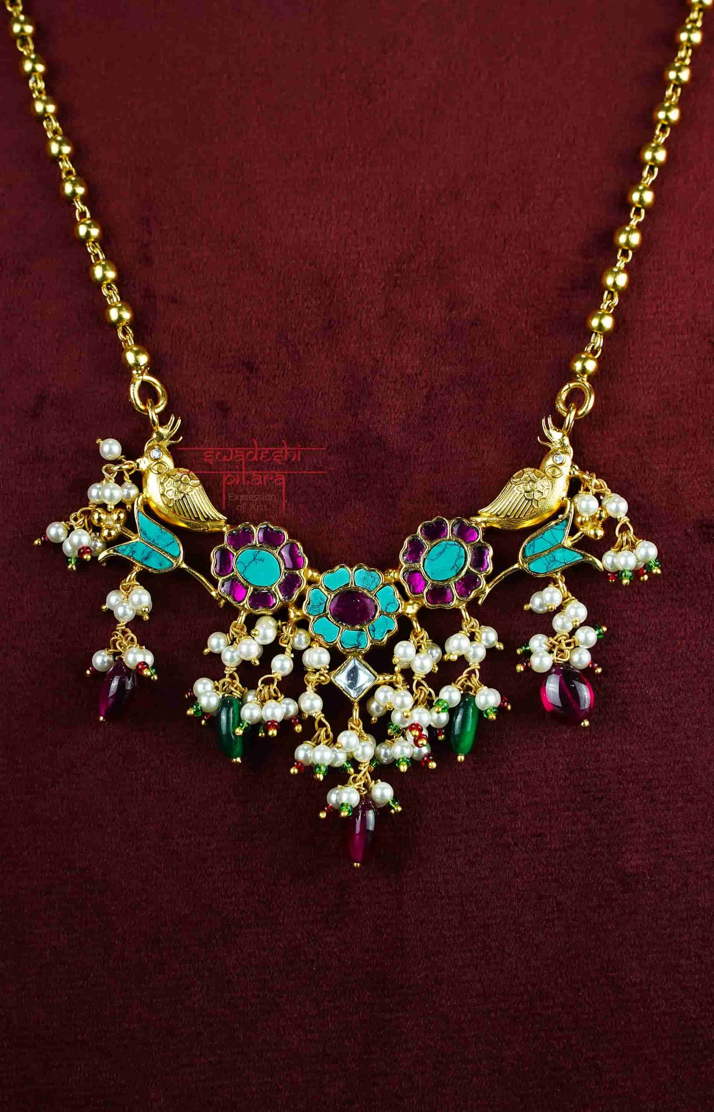 Anokhi Floral Chidiya Necklace Set | 925 Silver | Gold Plated