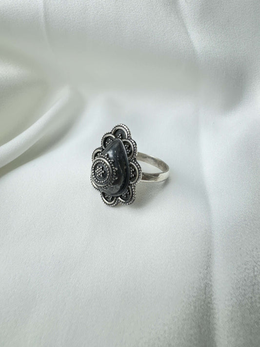925 Silver Ring| Rava Work Tribal Teardrop Dome Ring