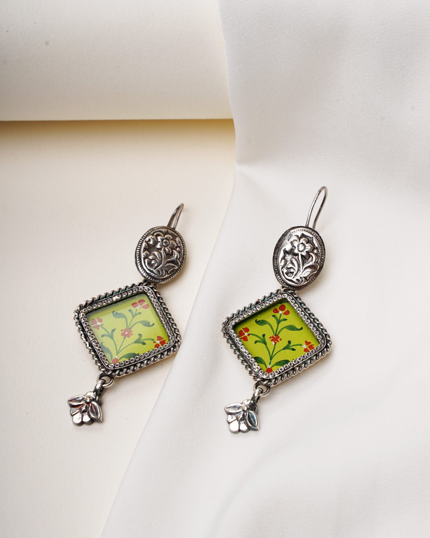 Hasthkala 925 Sterling Silver Pichwai Handpainted Earrings
