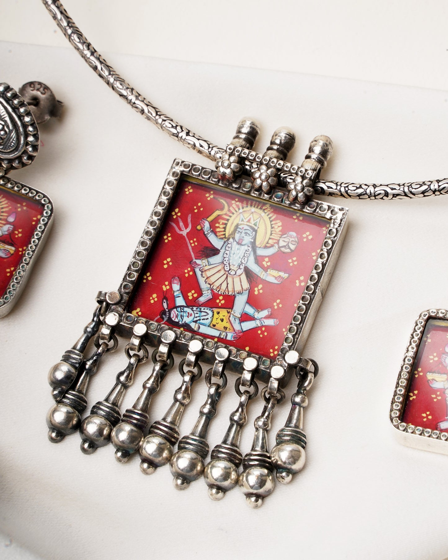 925 Silver Necklace| Hasthkala Handpainted Maa Kaali Necklace Set With Earrings