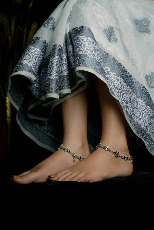 925 Silver Anklet| Phool Sitara Silver Payal