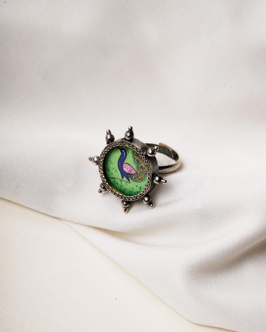 925 Silver Ring| Silver Mayur Hasthkala Ring