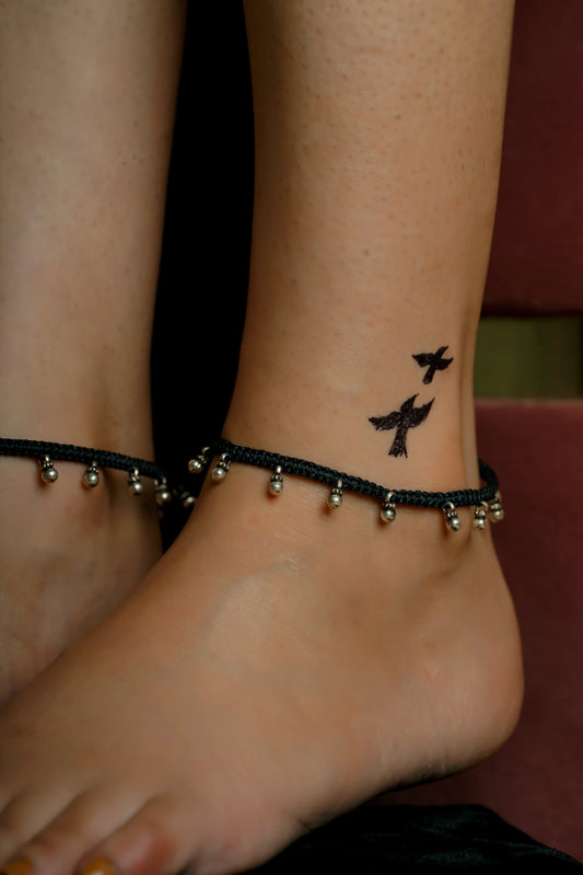 925 Silver Anklet| Nazakat Ghungru Thread Anklet| Silver Nazarbattu Anklets