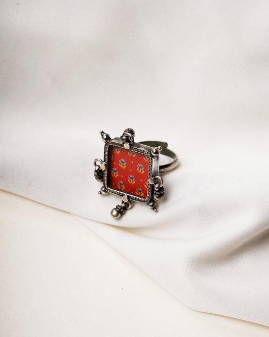 925 Silver Ring| Silver Red Hasthkala Ring