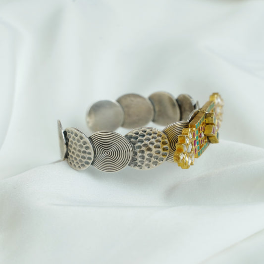 925 Silver Cuff| Anokhi Kundan Silver Fusion Cuff