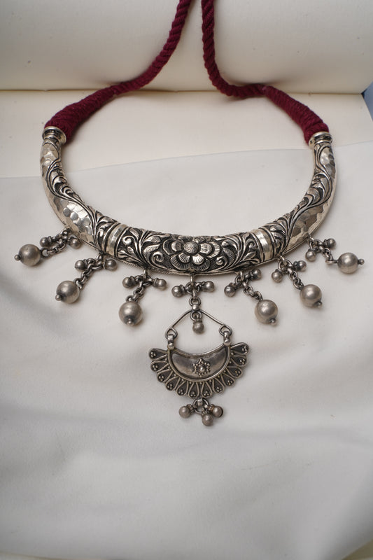925 Silver Necklace| Noor Chittai Silver Statement Hasli
