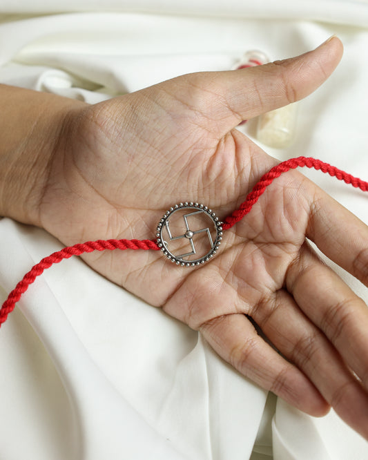 925 Silver Rakhi| Silver Swastik Blessings Rakhi