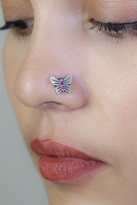 925 Silver Nosepin| Nazakat Silver Butterfly Nosepin ( Wire only)