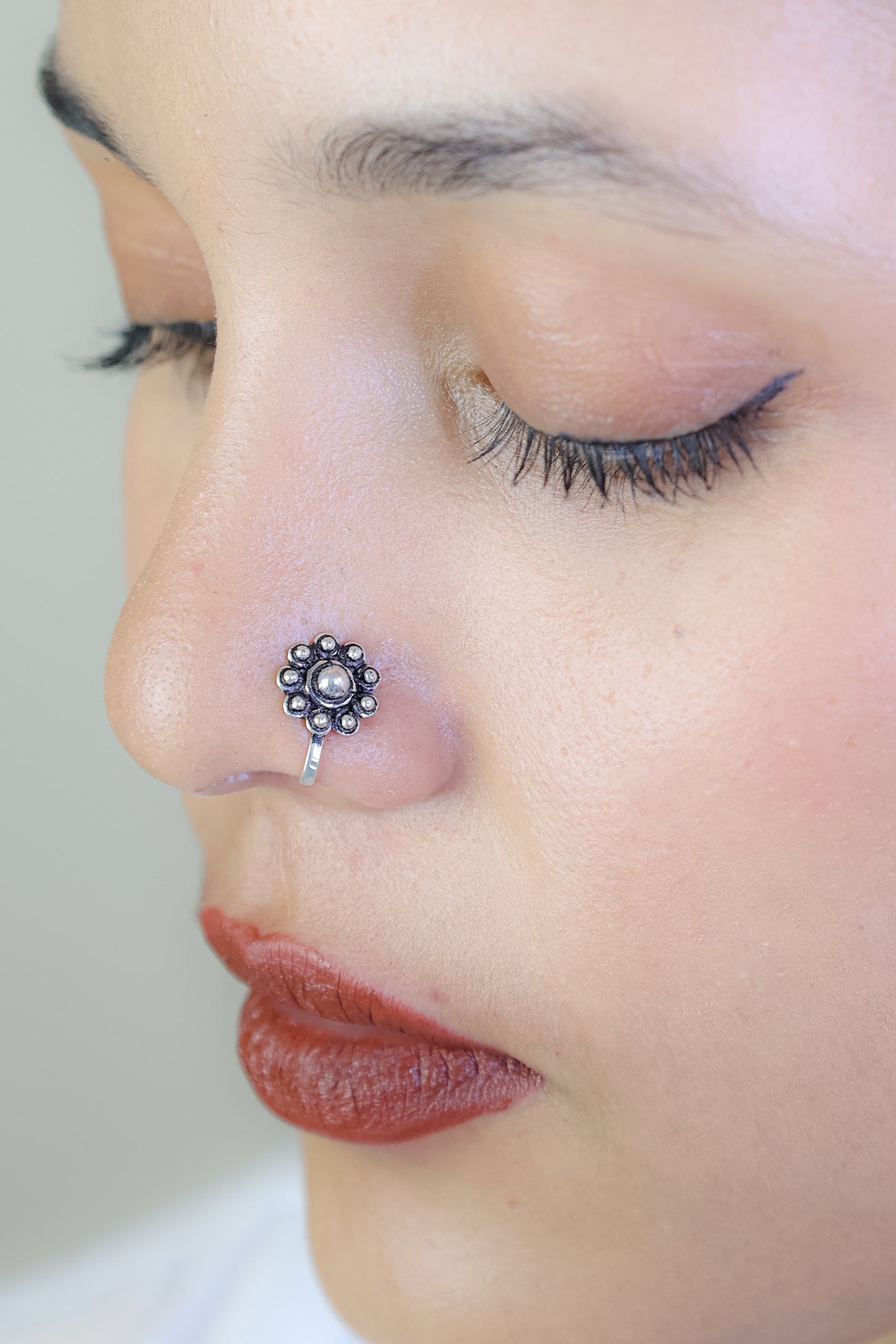 925 Silver Nosepin| Nazakat Silver Rawa Work Floral Nosepin ( Clip-on)