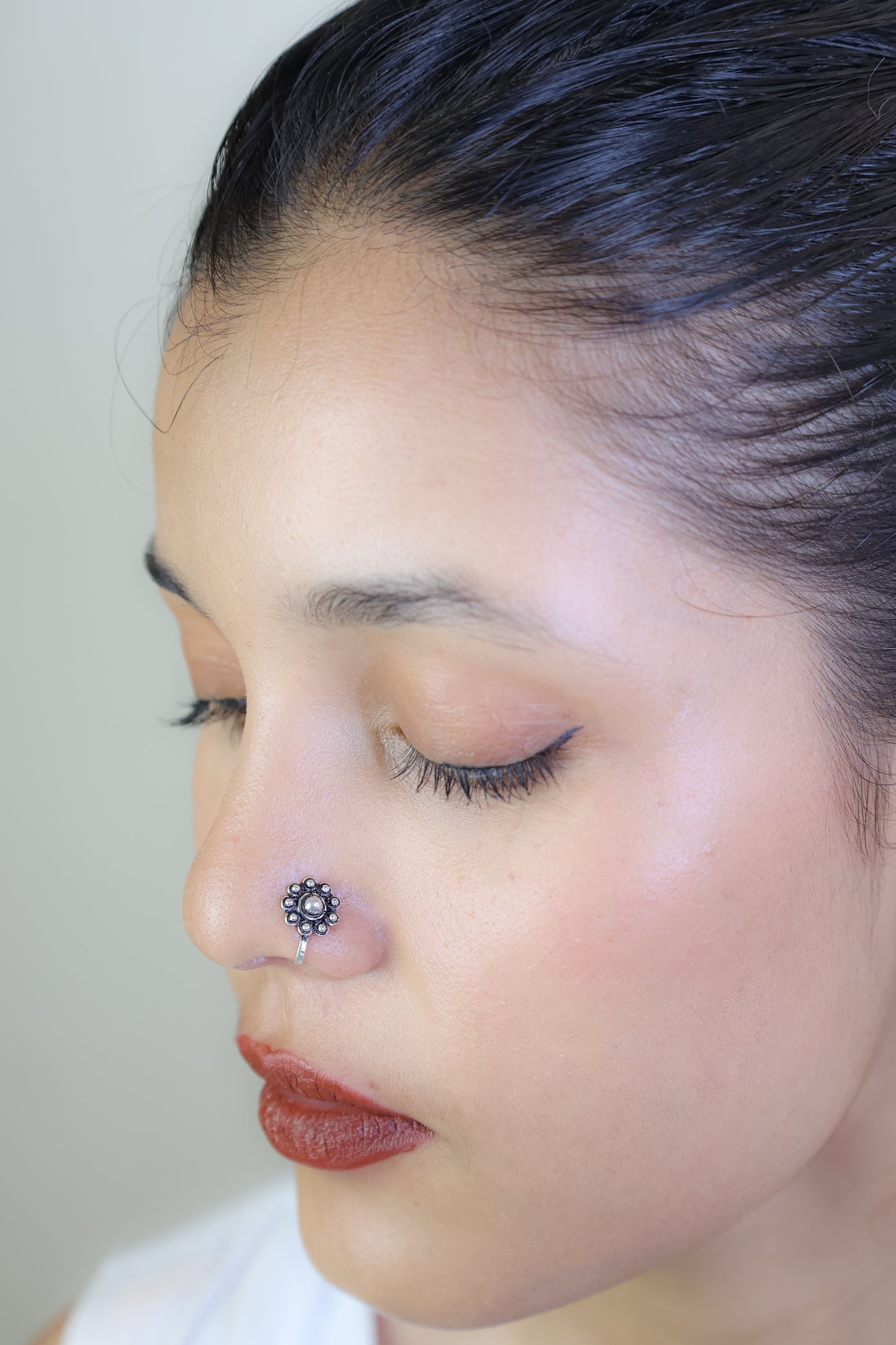 925 Silver Nosepin| Nazakat Silver Rawa Work Floral Nosepin ( Clip-on)