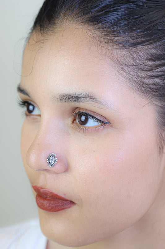 925 Silver Nosepin| Nazakat Silver Zircon Nosepin( Wire)