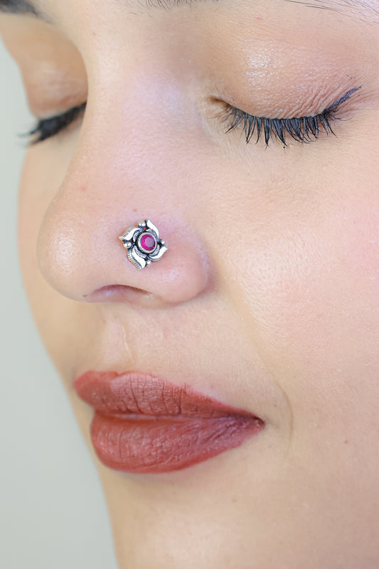 925 Silver Nosepin| Nazakat Ruby Silver Nosepin
