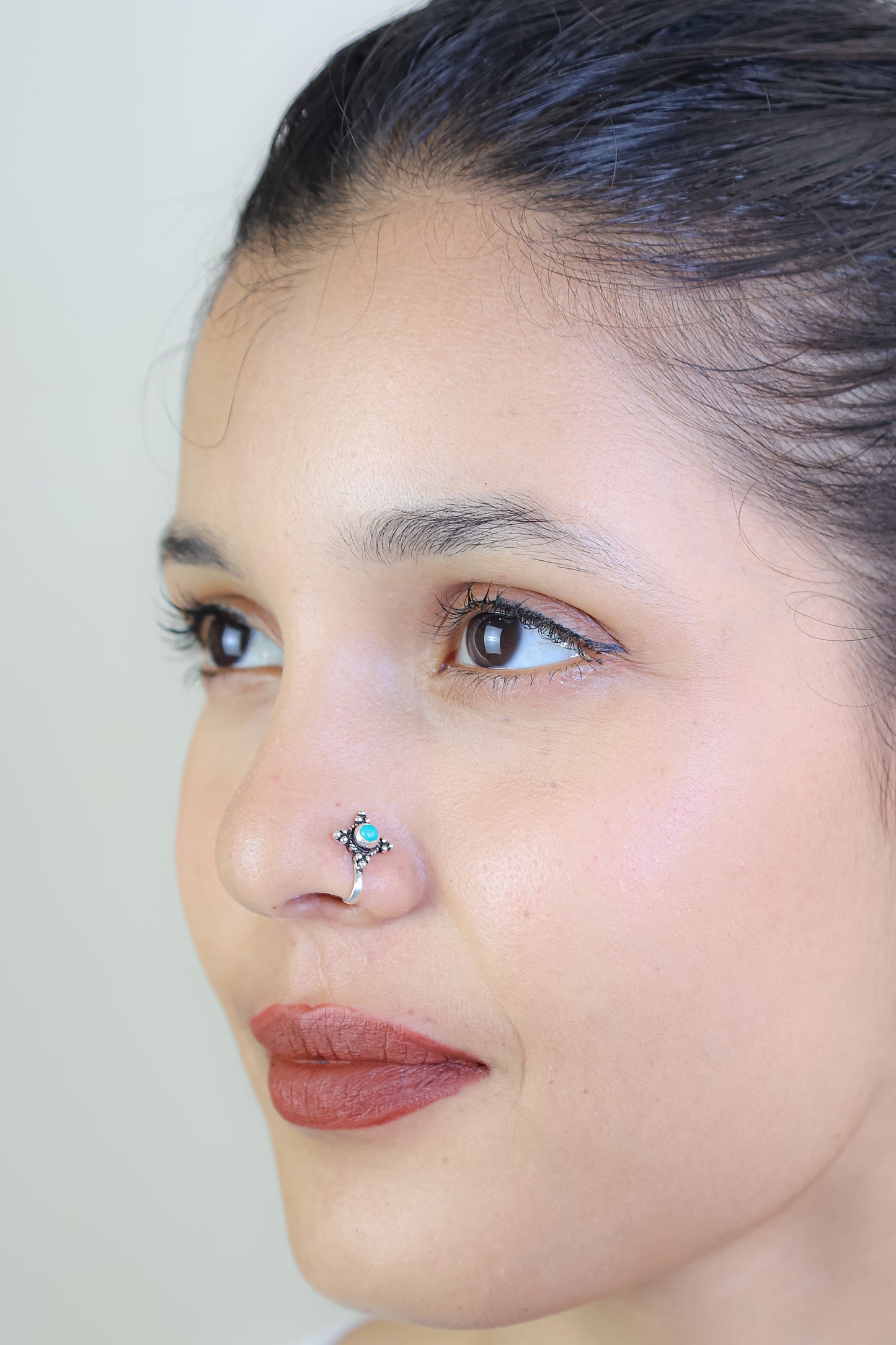 925 Silver Nosepin| Nazakat Tibetan Turquoise Silver Nosepin( Clip-on)