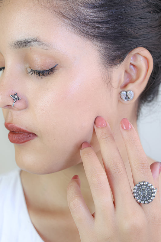 925 Silver Nosepin| Nazakat Statement Silver Square Nosepin( Clip-on)