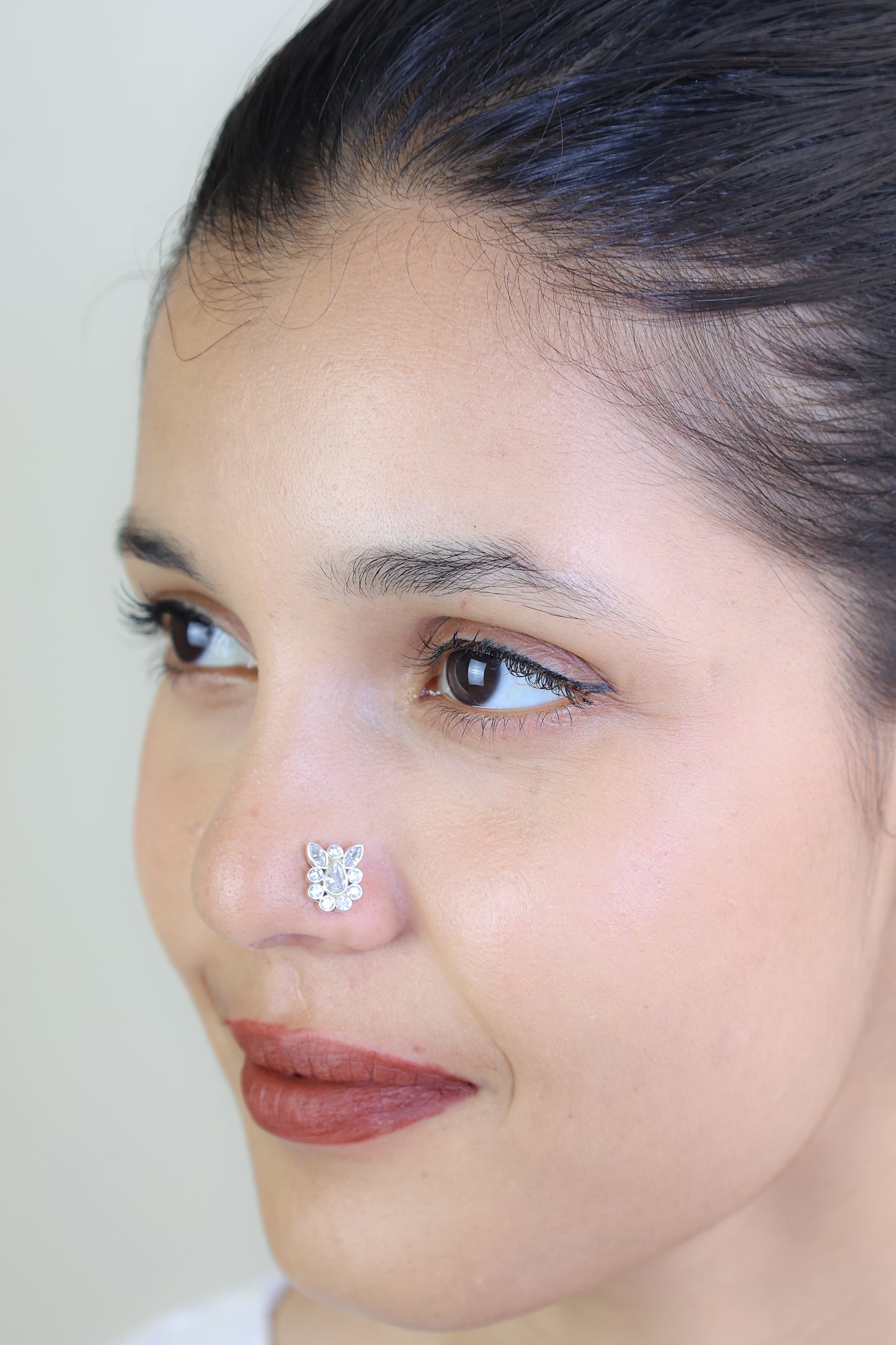 925 Silver Nosepin| Nazakat Bunny Zircon And Pearl Silver Nosepin(Wire)