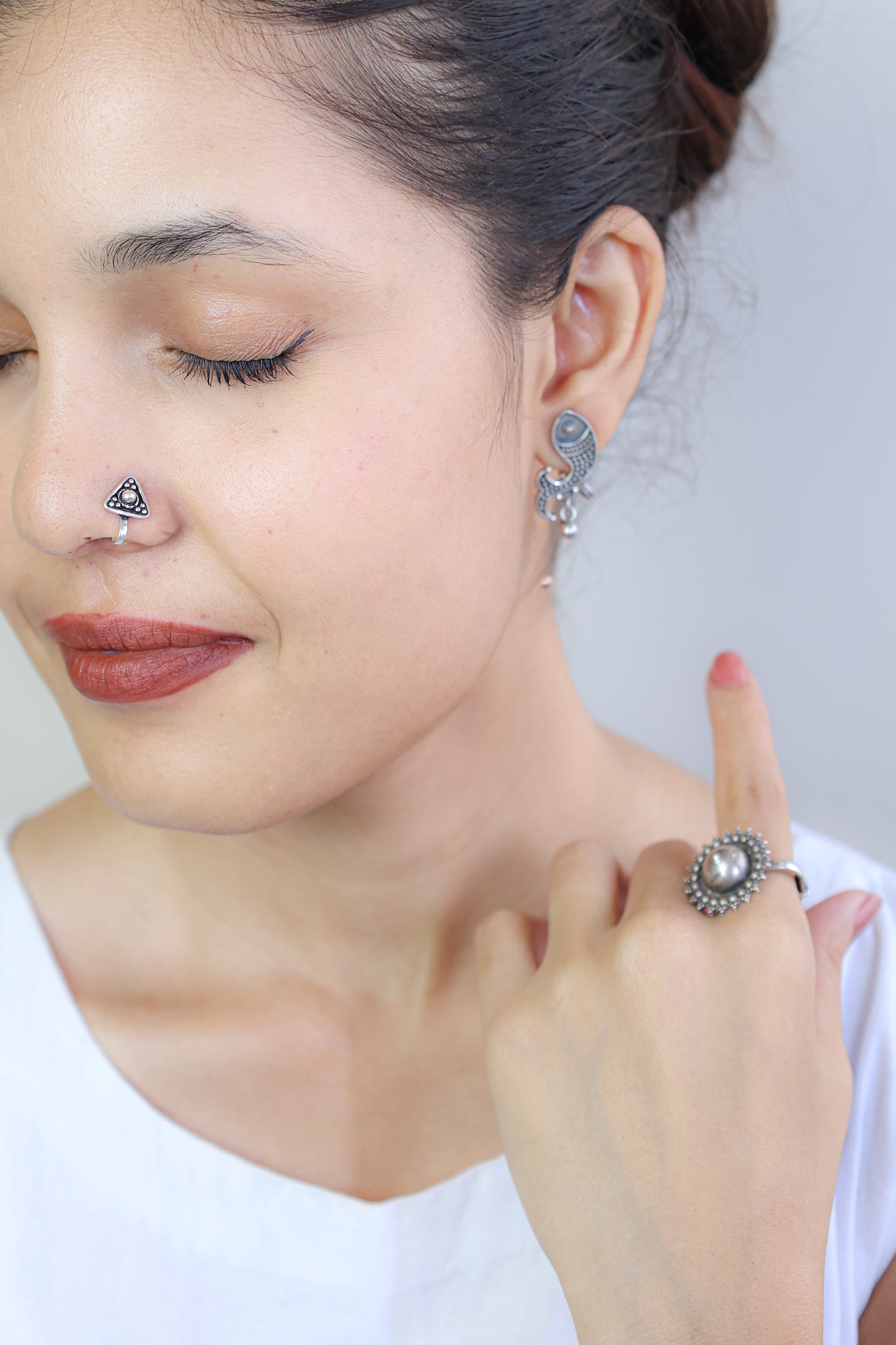 925 Silver Nosepin| Nazakat Tribal Teardrop Silver Nosepin (Clip-on)