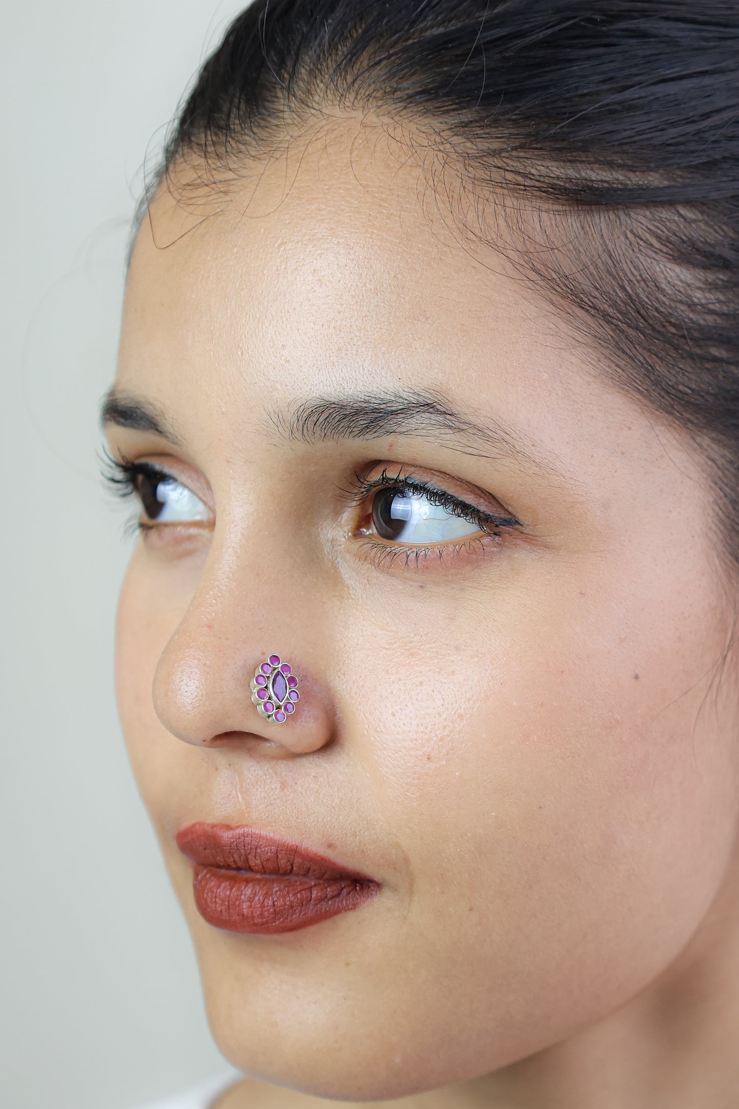 925 Silver Nosepin( Nazakat Ruby Teardrop Silver Nosepin(Wire)