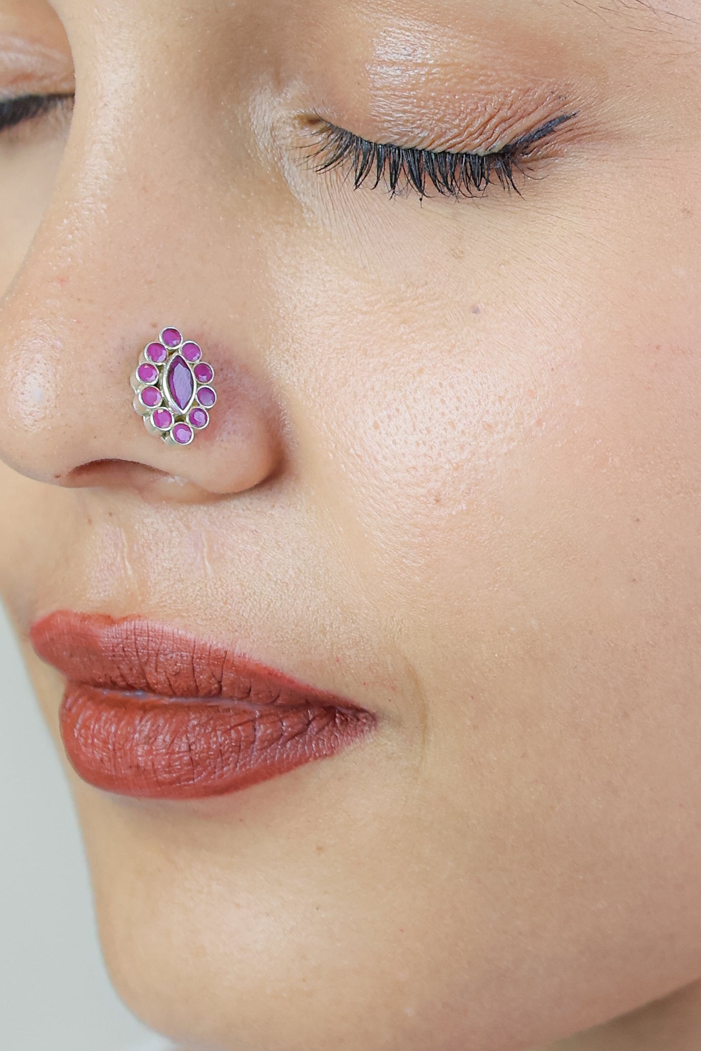 925 Silver Nosepin( Nazakat Ruby Teardrop Silver Nosepin(Wire)