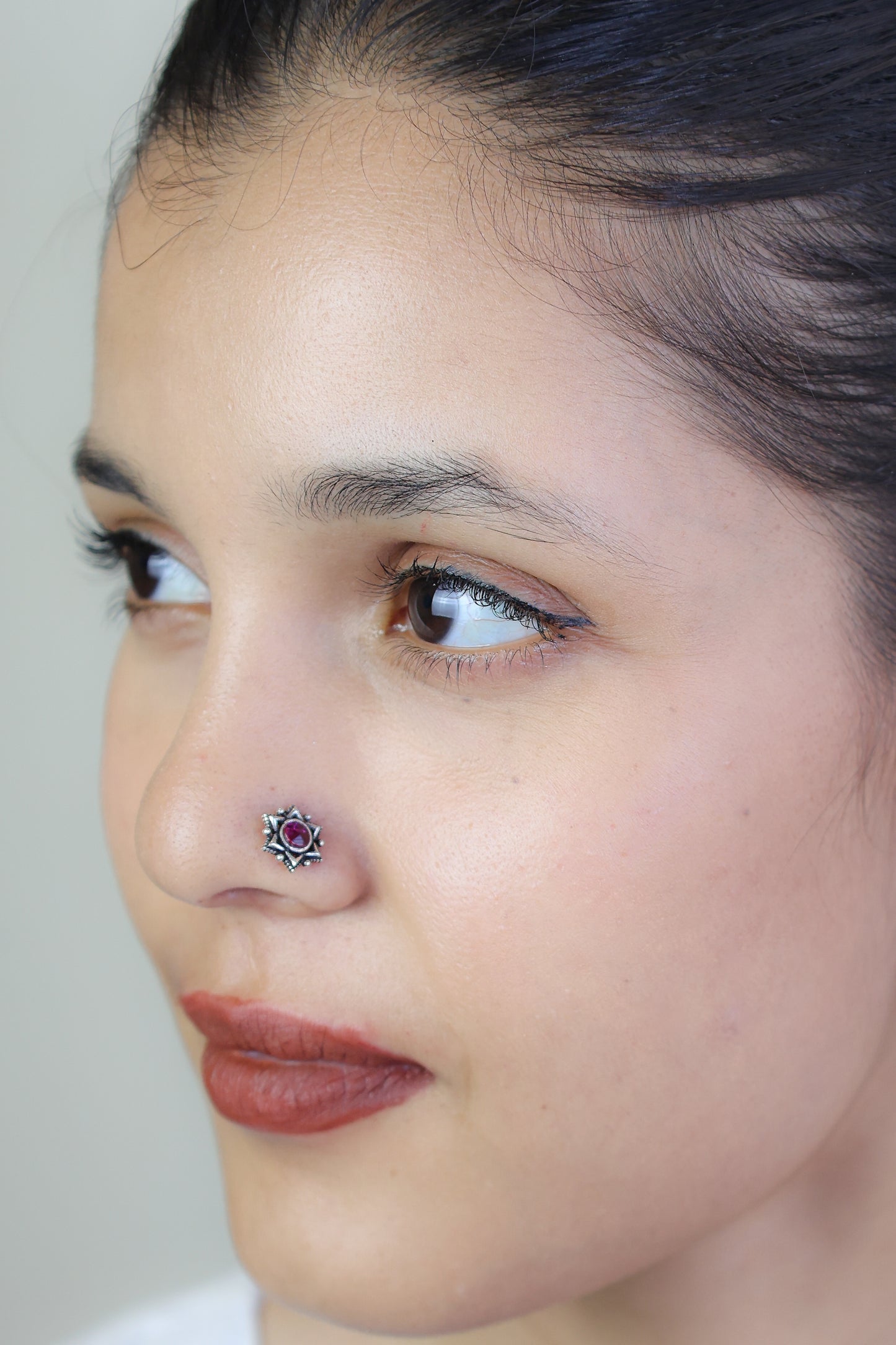 925 Silver Nosepin| Nazakat Sitara Silver Ruby Nosepin(Wire)