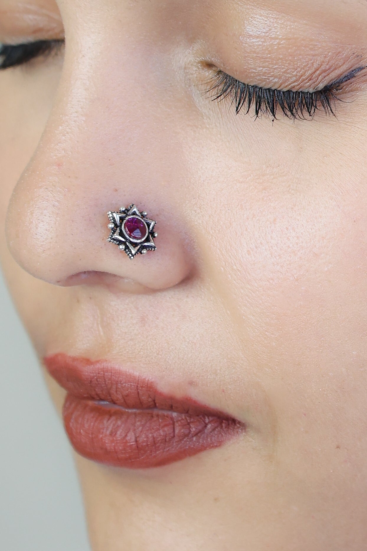 925 Silver Nosepin| Nazakat Sitara Silver Ruby Nosepin(Wire)