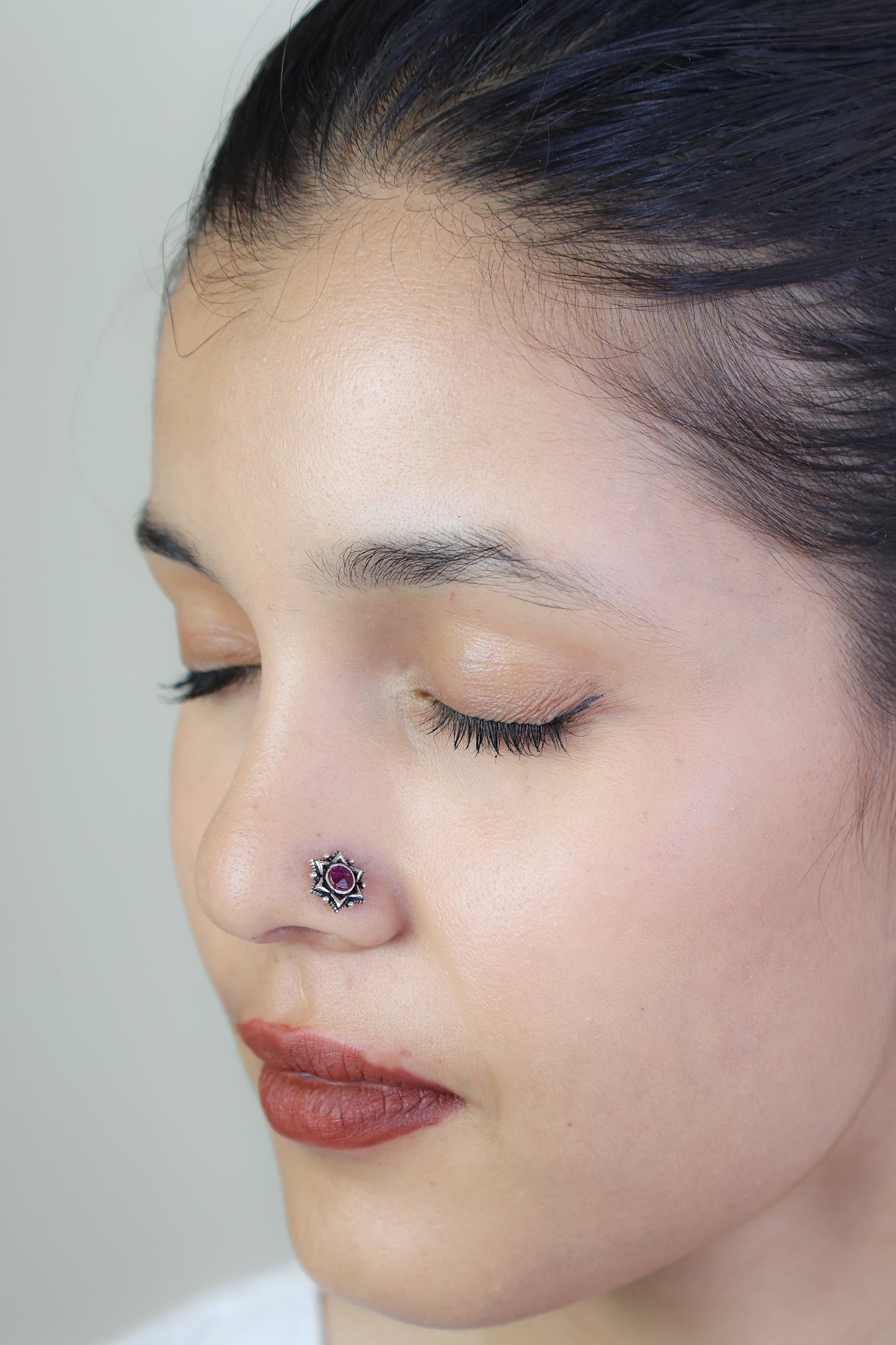 925 Silver Nosepin| Nazakat Sitara Silver Ruby Nosepin(Wire)