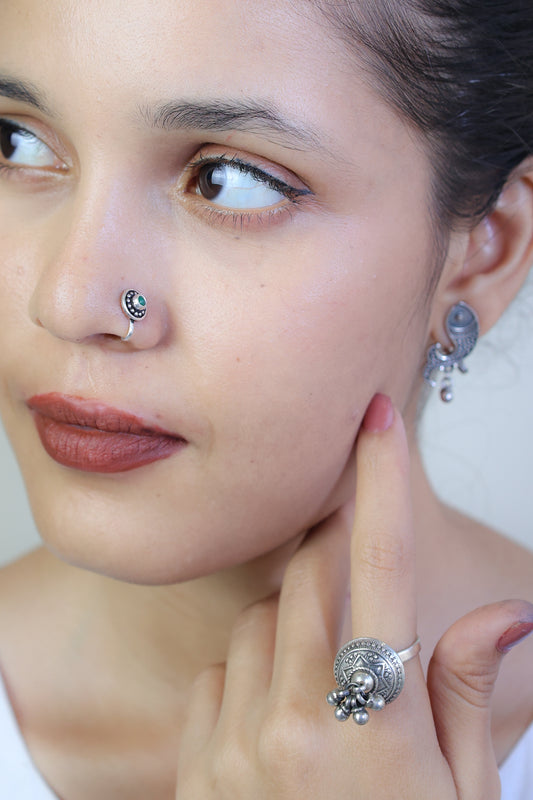 925 Silver Nosepin| Nazakat Turquoise Silver Statement Nosepin( Clip-on)