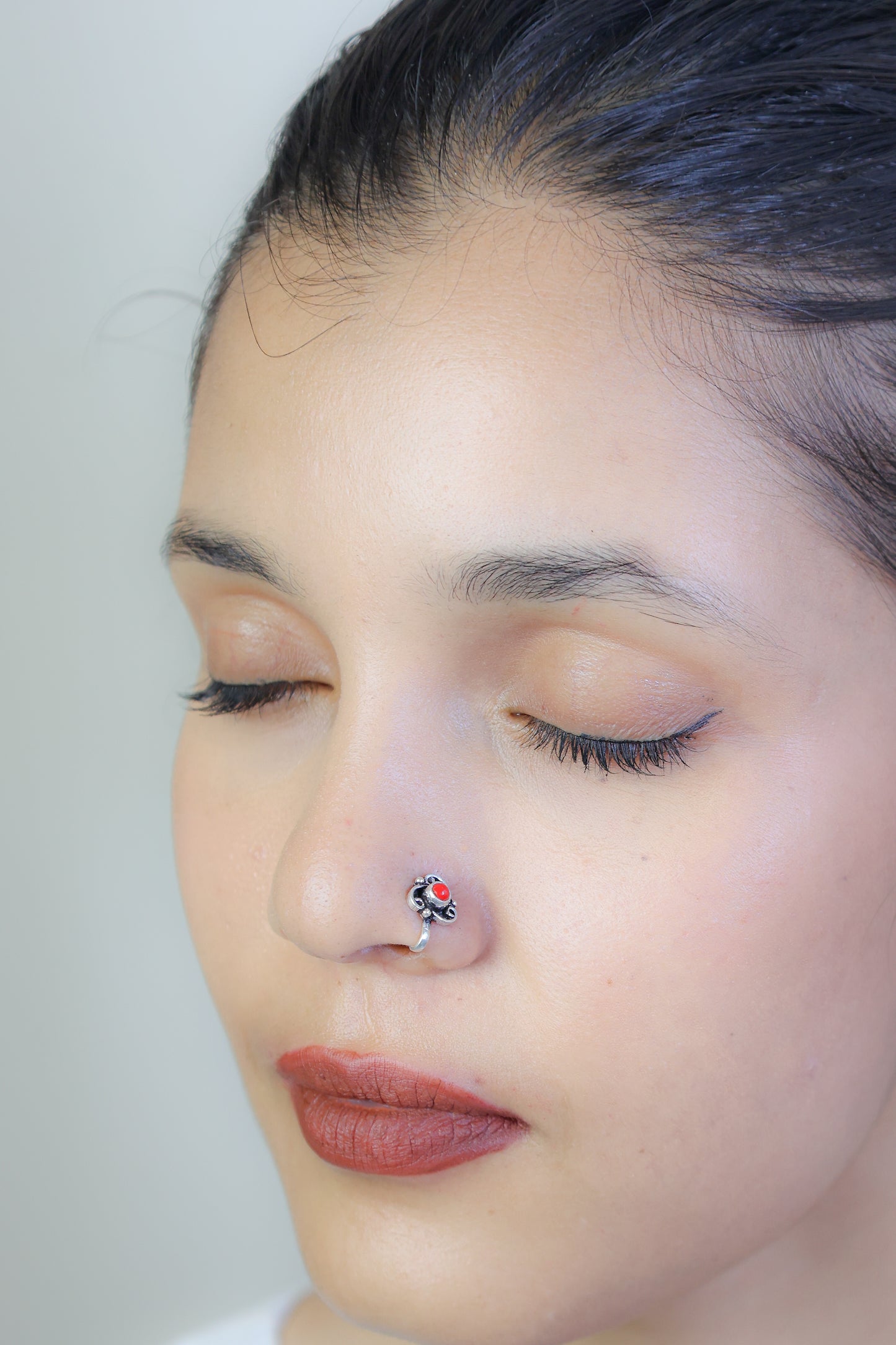 925 Silver Nosepin| Nazakat Coral Triangle Silver Statement Nosepin( Clip-on)