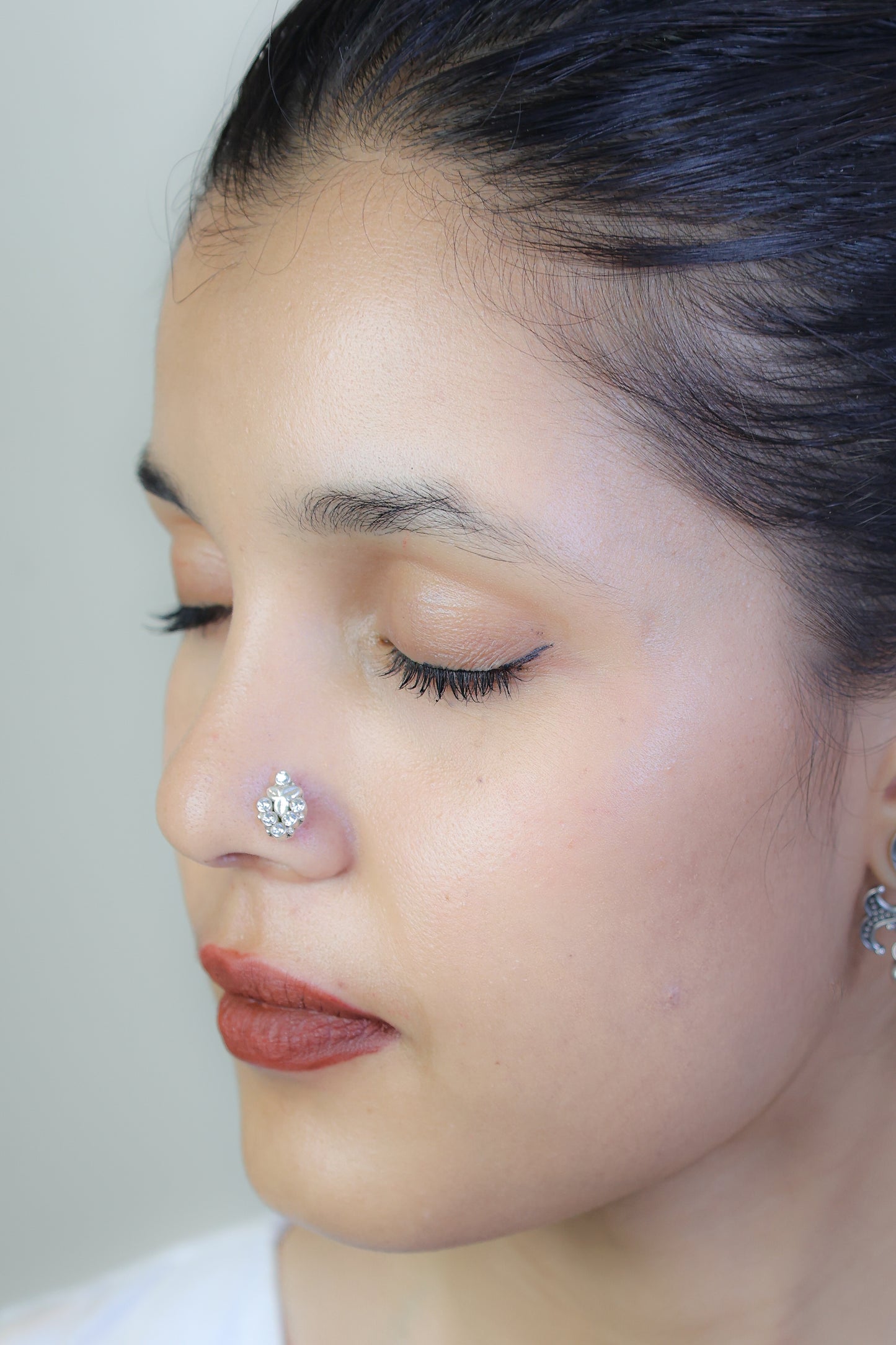925 Silver Nosepin| Nazakat Zircon Teardrop Silver Nose-pin ( Wire)