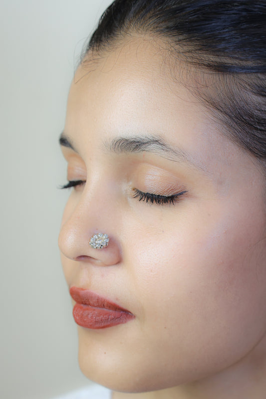 925 Silver Nosepin| Nazakat Zircon Oval Silver Nosepin( Wire)