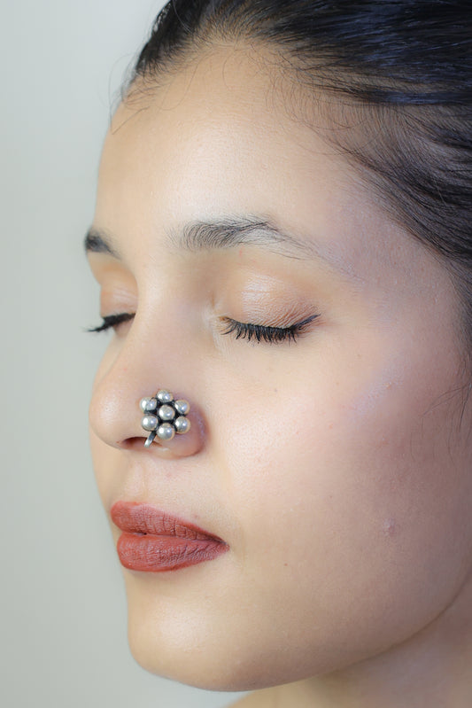 925 Silver Nosepin| Silver Kudi Flower Nosepin( Clip-on)