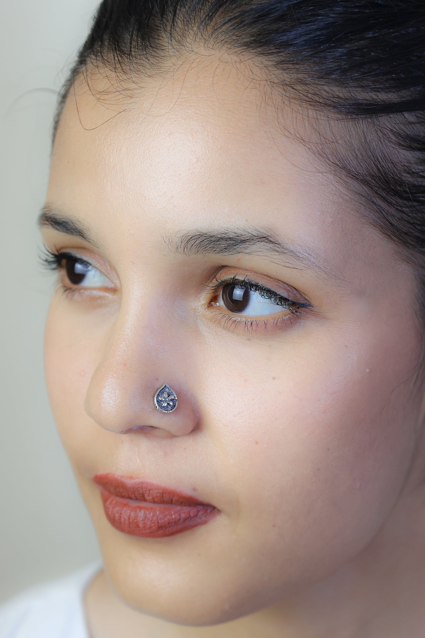 925 Silver Nosepin| Nazakat Silver Phool Teardrop Nosepin( Wire)