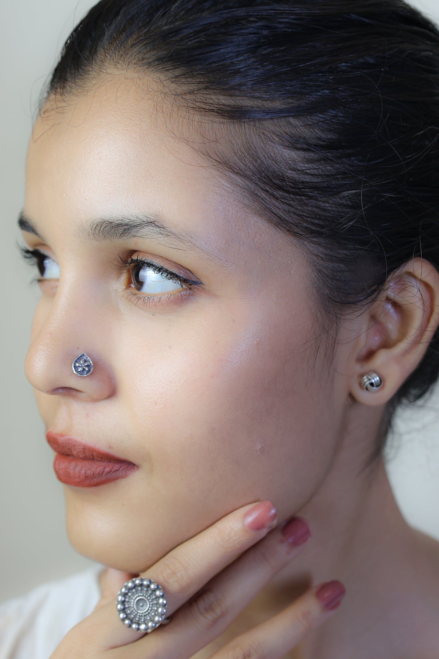 925 Silver Nosepin| Nazakat Silver Phool Teardrop Nosepin( Wire)