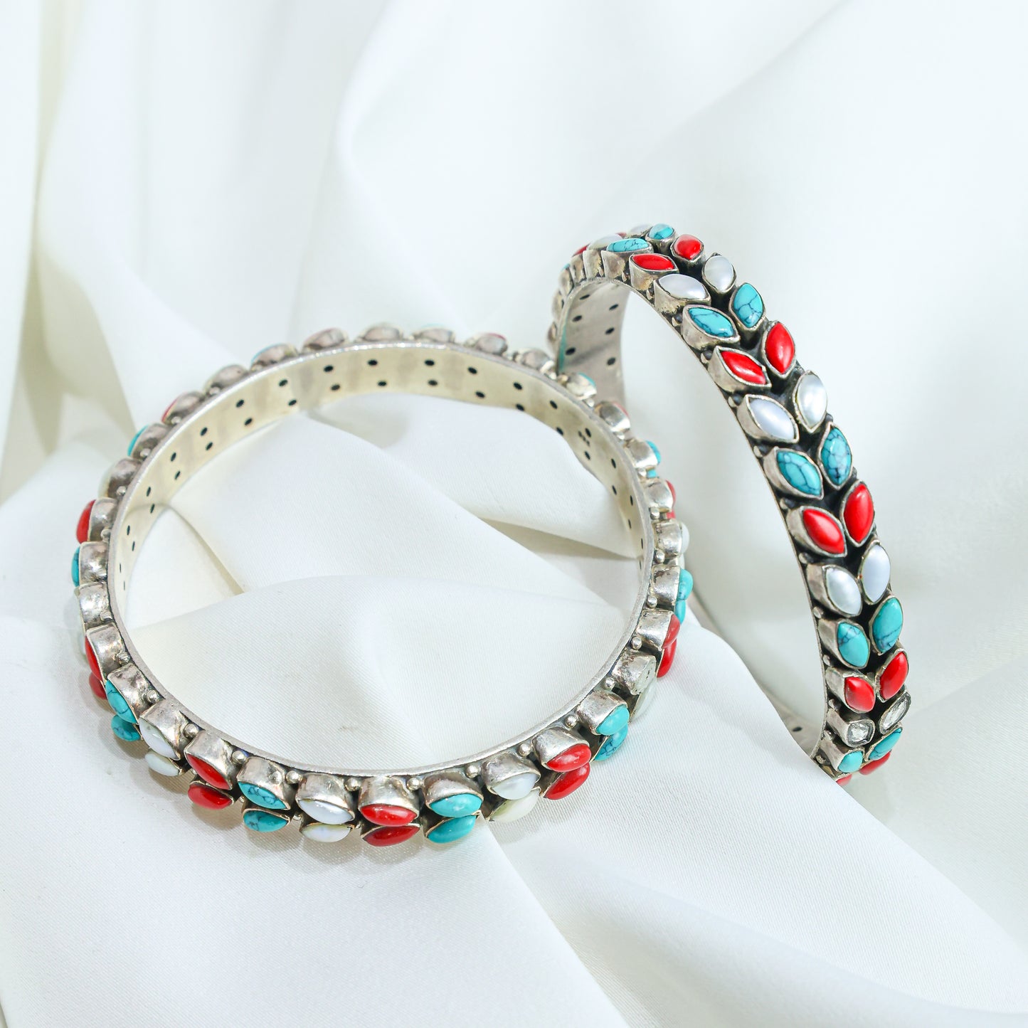 925 Silver Bangles|Aasma Silver Multicolour Semiprecious Cutstone Bangle