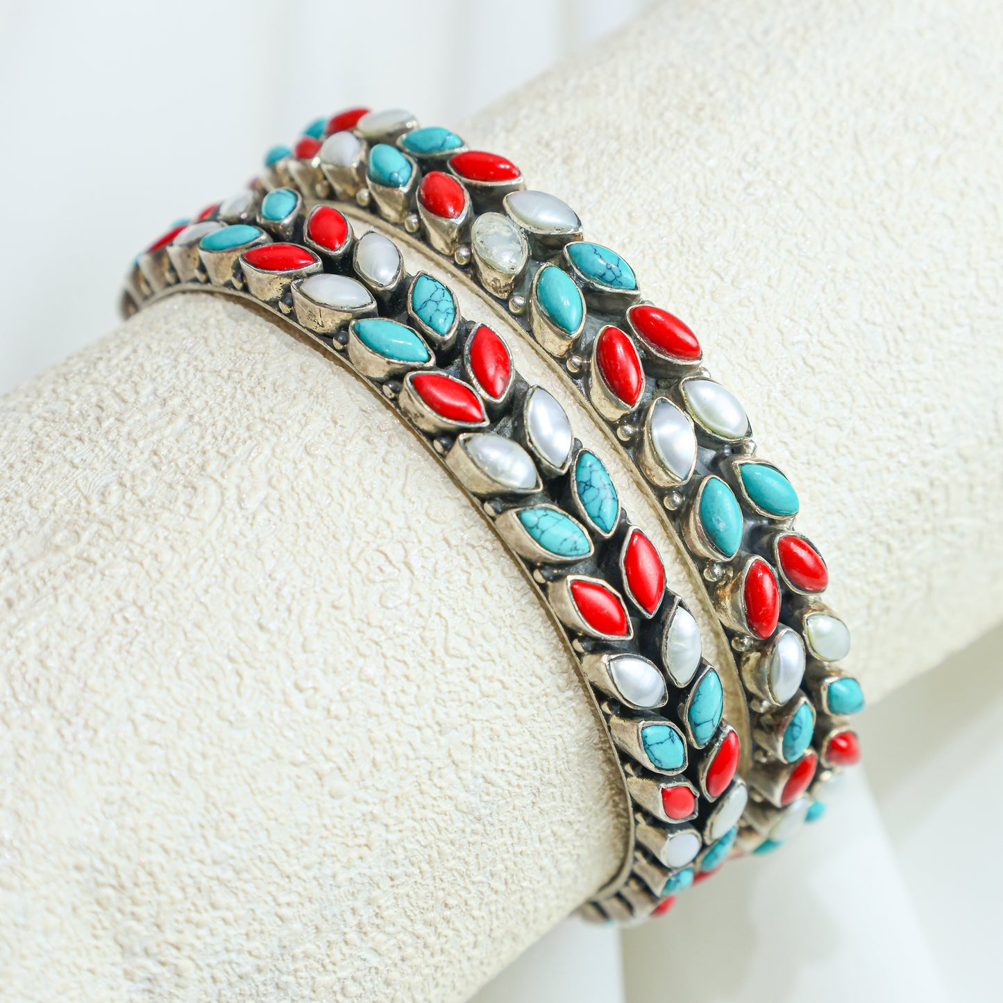 925 Silver Bangles|Aasma Silver Multicolour Semiprecious Cutstone Bangle