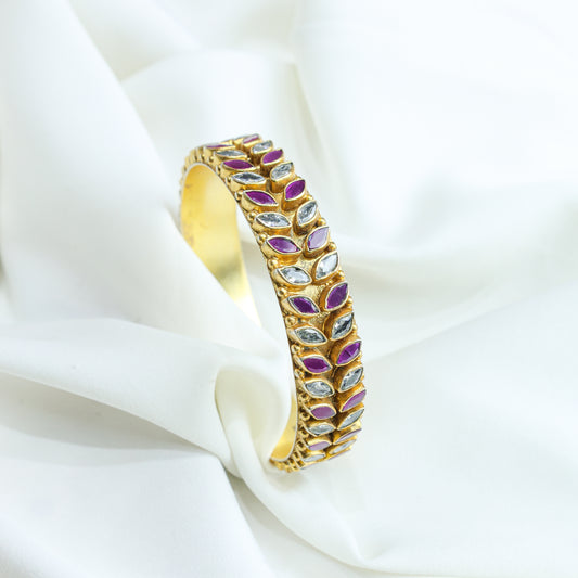 925 Silver Bangles| Aasma Silver Gold Plated With Ruby And Zircon Semi Precious stone Bangle(Single Piece)