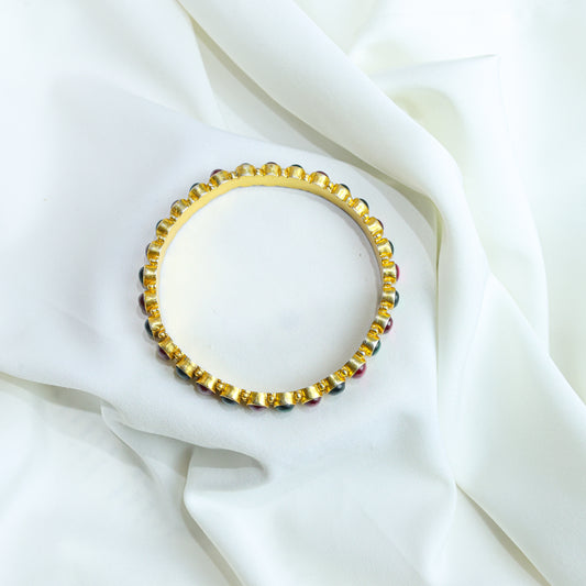 925 Silver Bangles| Aasma Silver Ruby&Emerald Kempu Stone bangle Gold Plated(Single Piece)
