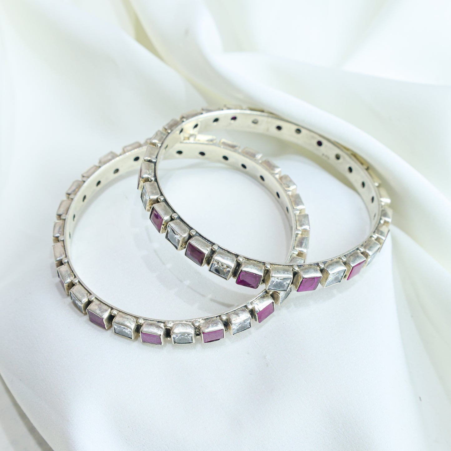 925 Silver Bangles|Aasma Ruby&Zircon Semiprecious Cut-stone Bangles