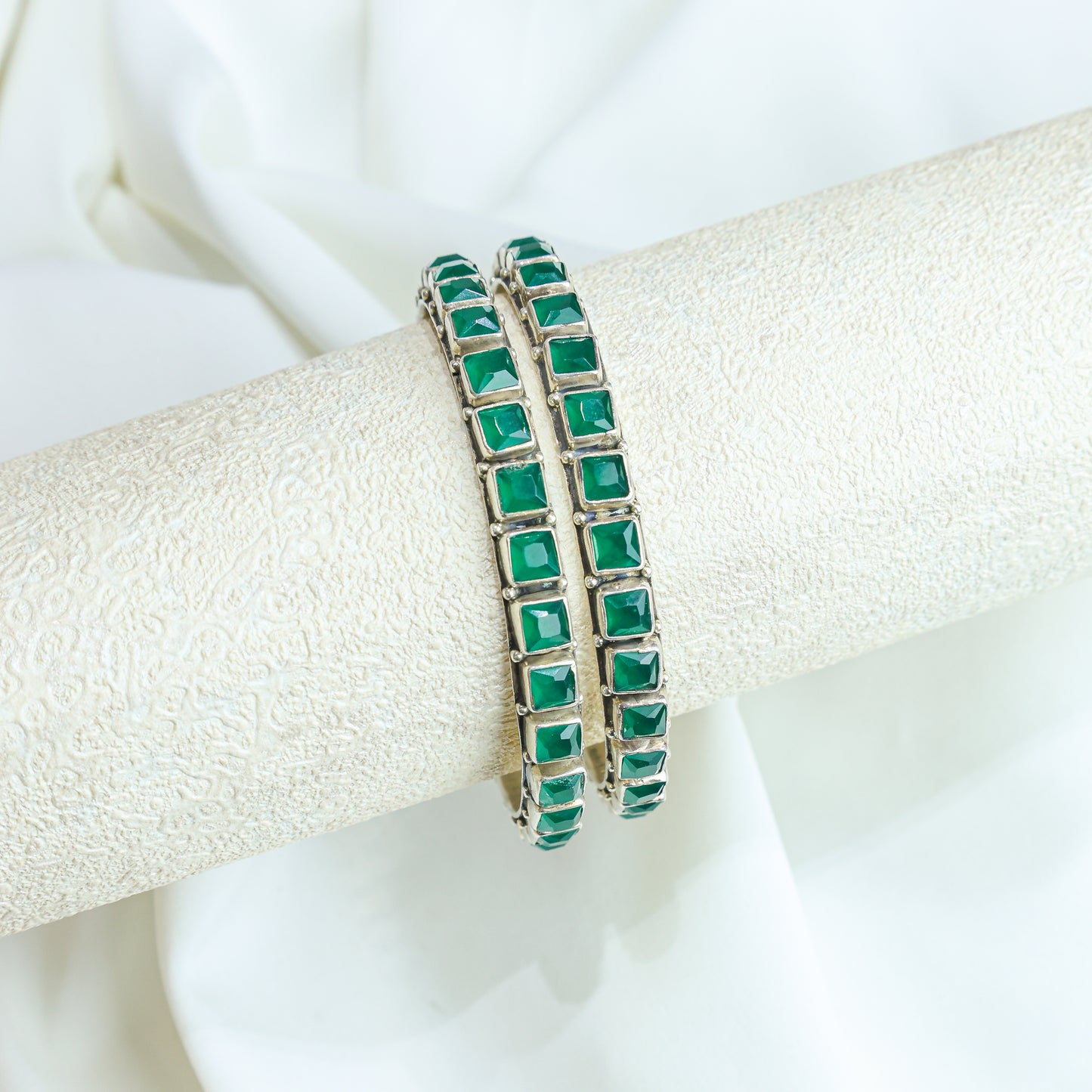 925 Silver Bangles|Aasma Silver Emerald Bangles