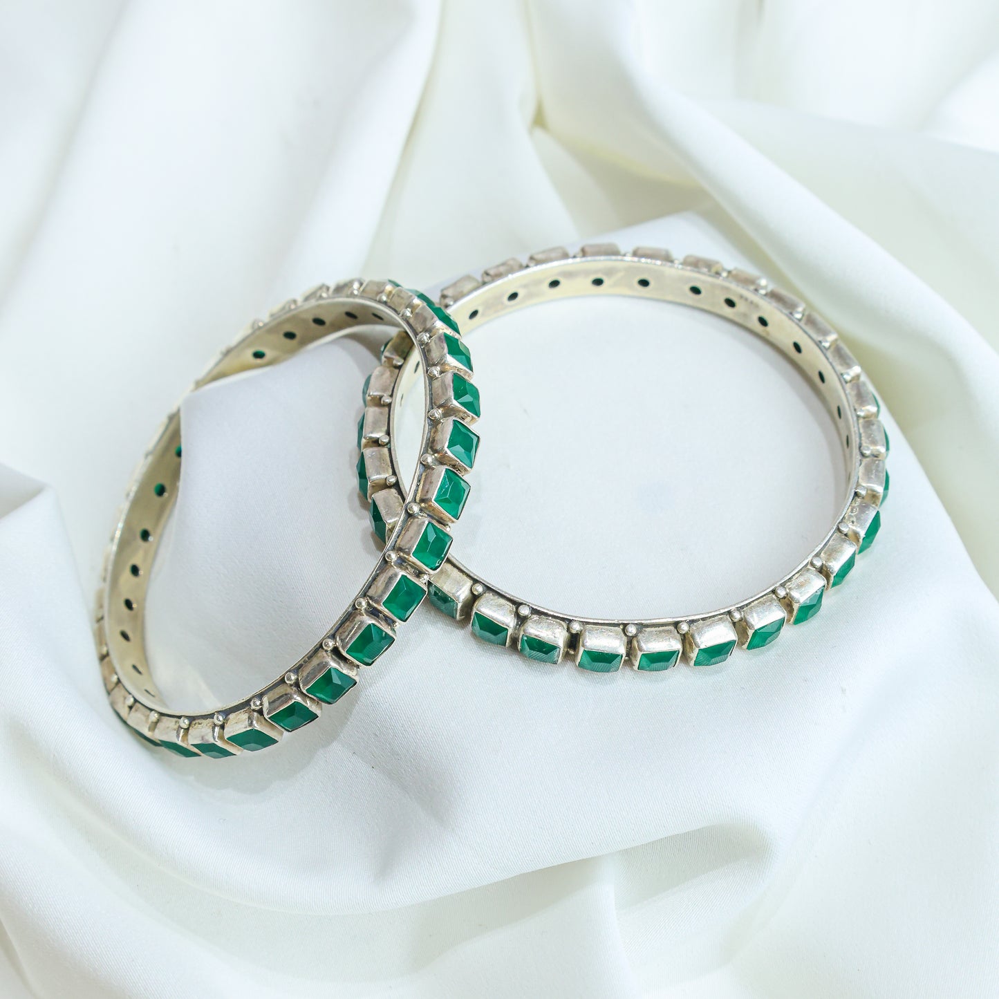 925 Silver Bangles|Aasma Silver Emerald Bangles