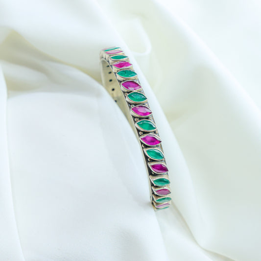 925 Silver Bangles| Asama Semi Precious Ruby and Emerald Silver Bangle(Single Piece)