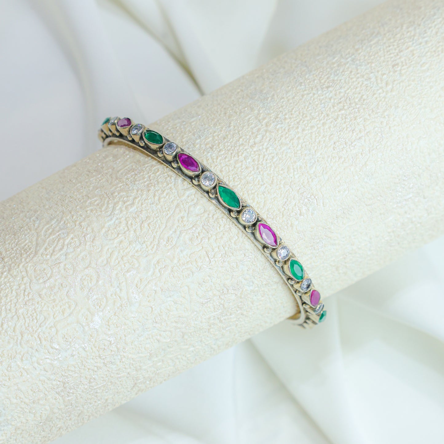 925 Silver Bangles| Asama Cut stone Silver Multi-Stone Bangle