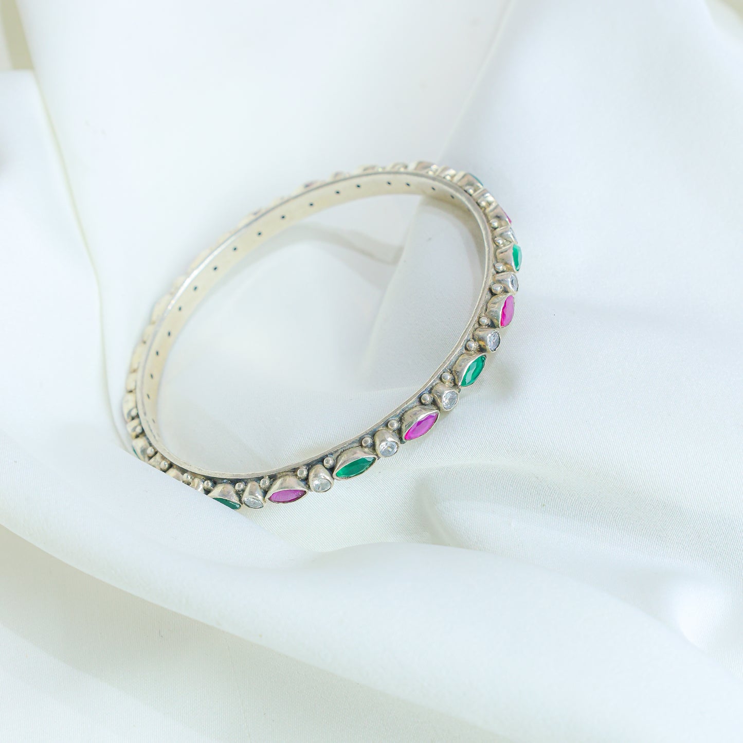925 Silver Bangles| Asama Cut stone Silver Multi-Stone Bangle