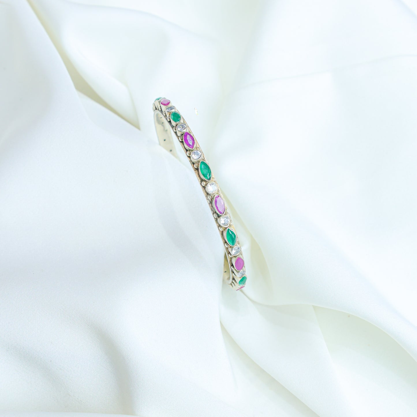 925 Silver Bangles| Asama Cut stone Silver Multi-Stone Bangle