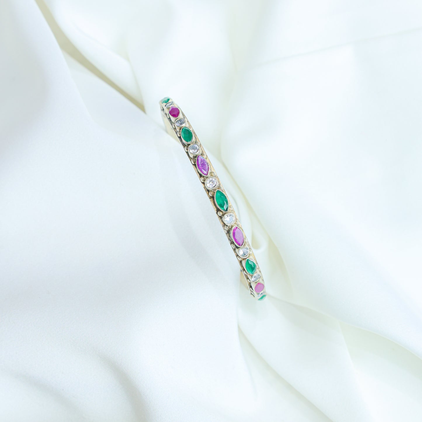 925 Silver Bangles| Asama Cut stone Silver Multi-Stone Bangle