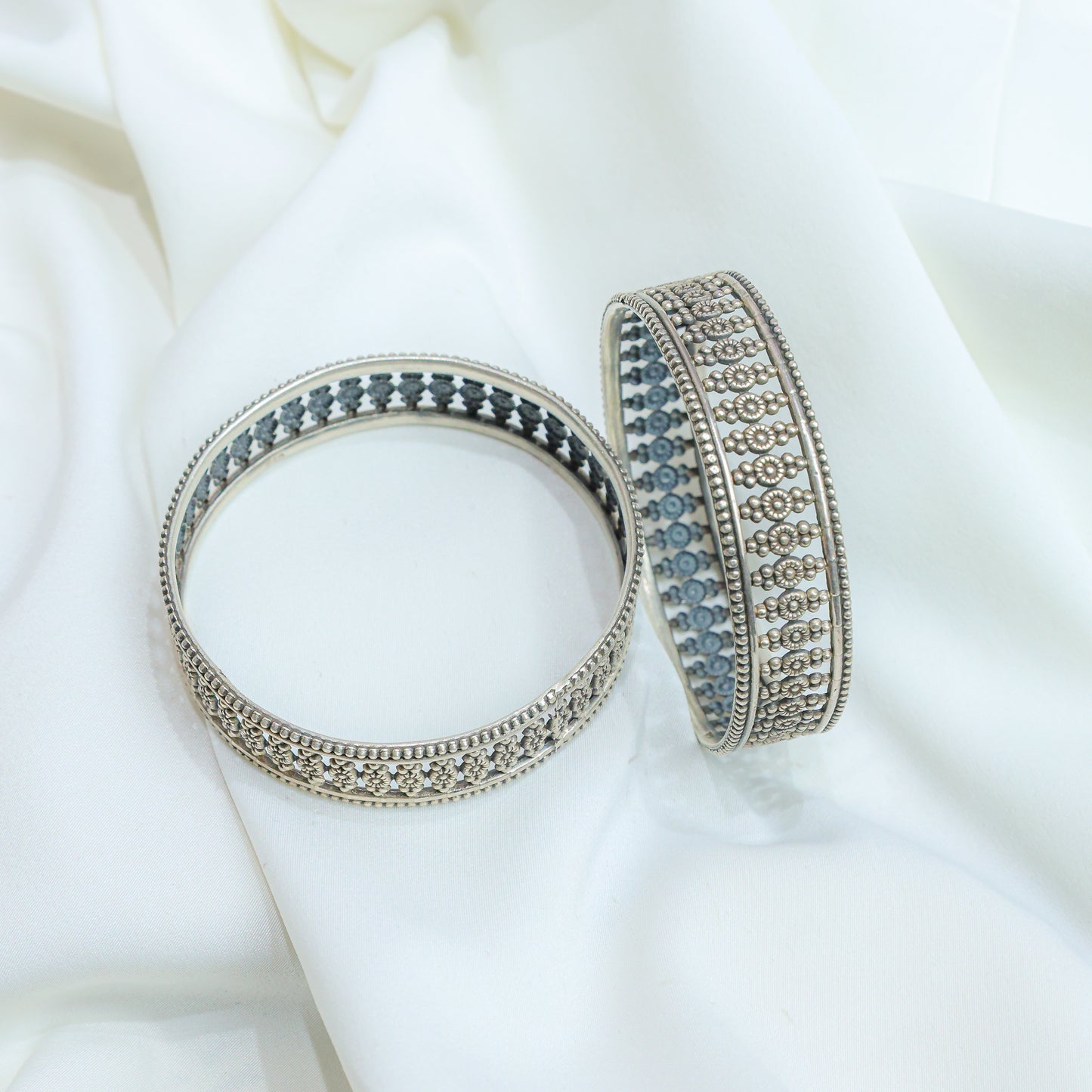 925 Silver Bangles| Ditya Floral Jali Silver Statement Bangle( Single Piece)
