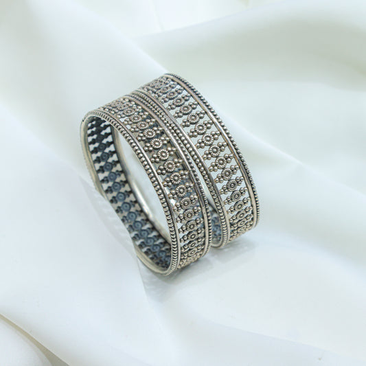 925 Silver Bangles| Ditya Floral Jali Silver Statement Bangle( Single Piece)