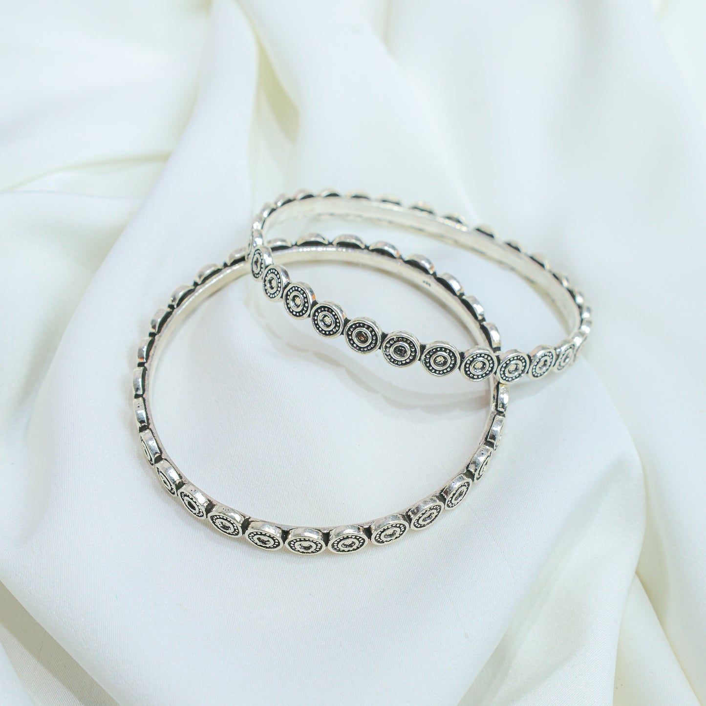 925 Silver Bangles| Moh Silver Floral Coin Bangles ( Single Piece)