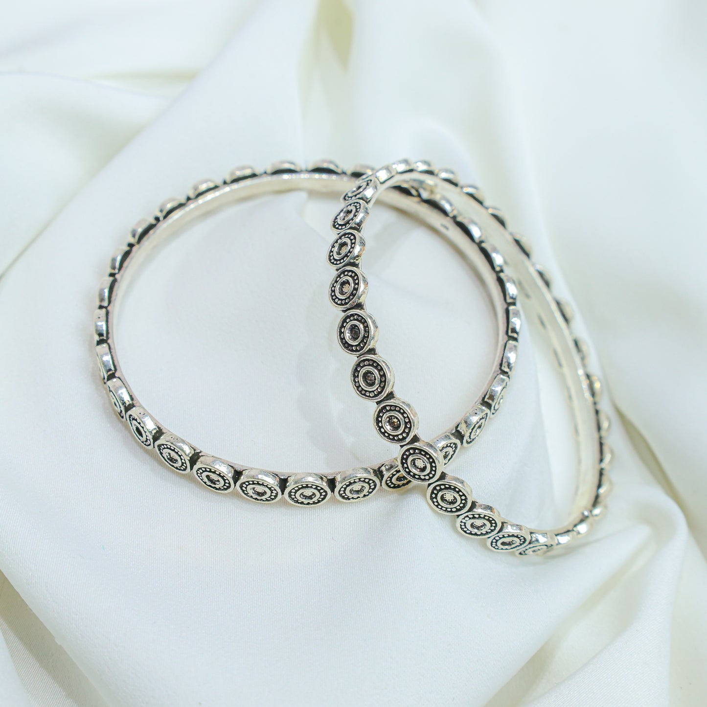 925 Silver Bangles| Moh Silver Floral Coin Bangles ( Single Piece)