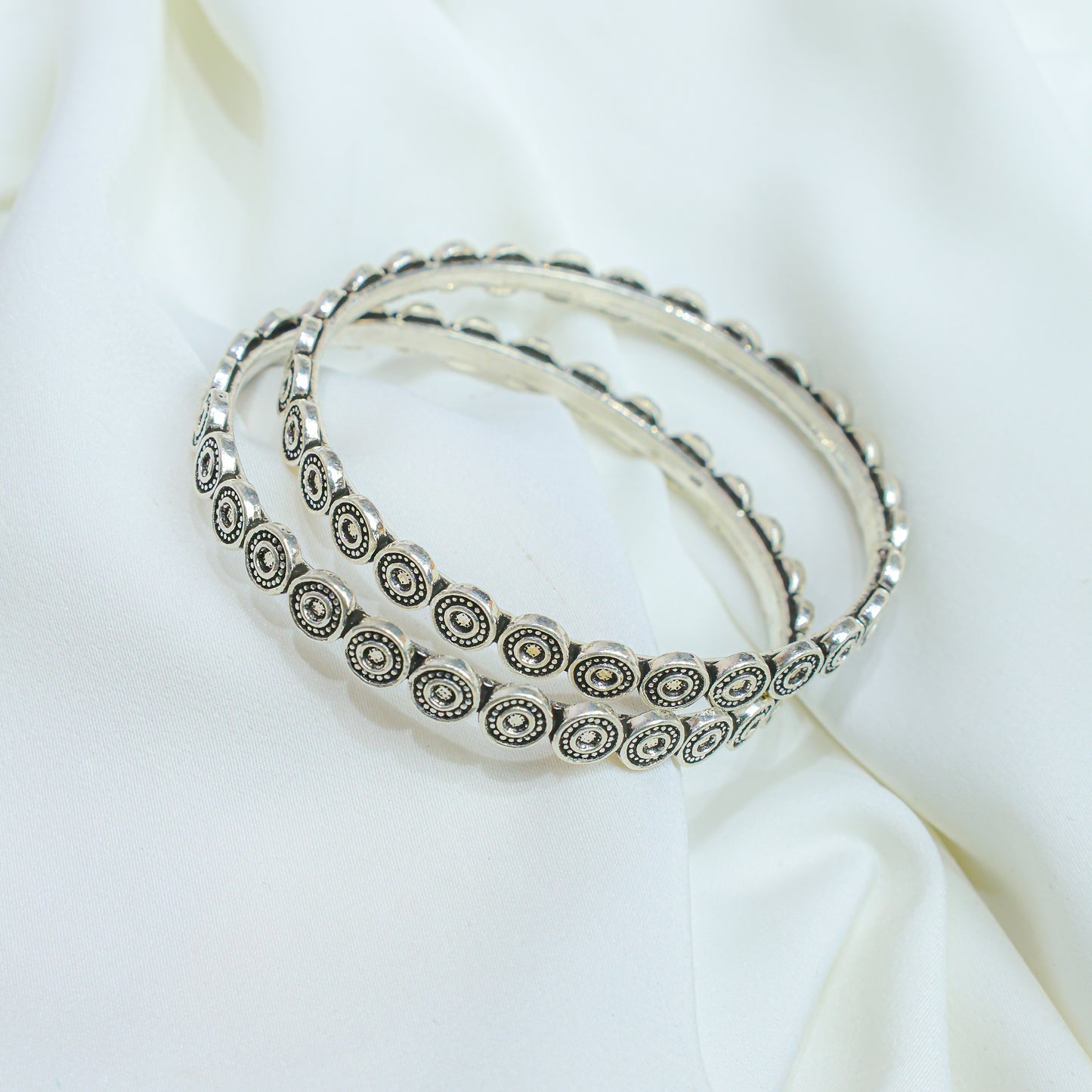 925 Silver Bangles| Moh Silver Floral Coin Bangles ( Single Piece)