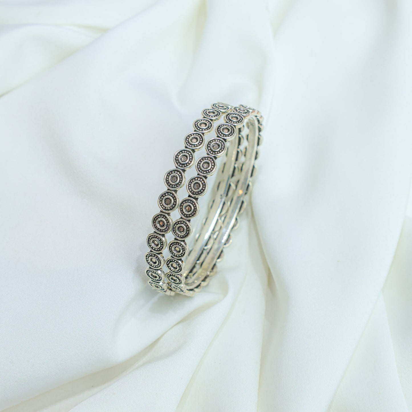 925 Silver Bangles| Moh Silver Floral Coin Bangles ( Single Piece)